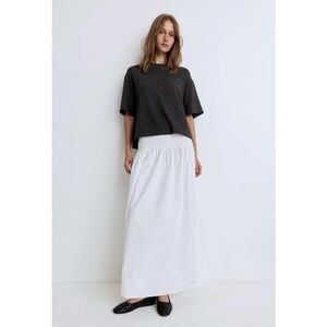 H&M White Cotton Maxi Skirt with Pleated Pintuck Detail Size 4